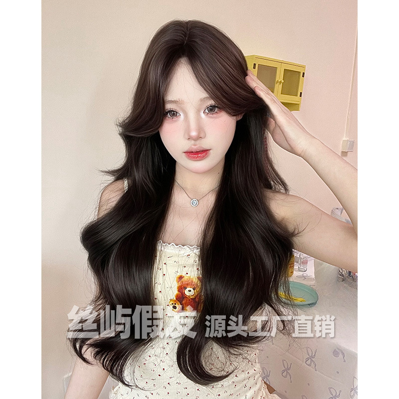 Silk Island Wig Net Red Daily Wig Women's Long Hair Artificial Hair Full Real Hair Natural Wave Roll Long Roll Wig Full
