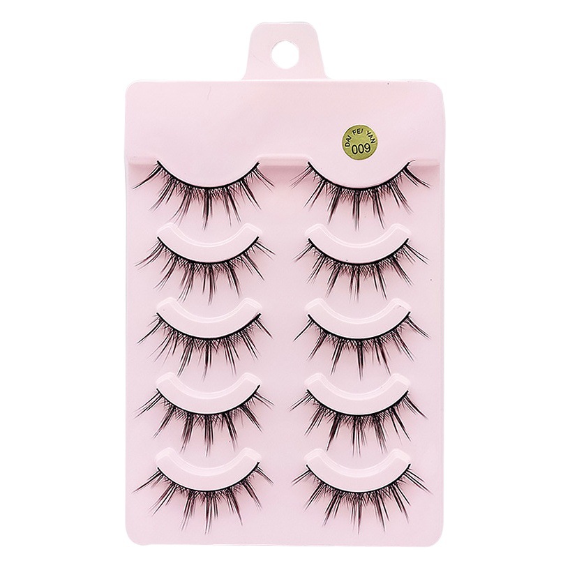 Pestañas cómicas cuidadosamente seleccionadas 009 cinco pares de pestañas postizas, cabello de hadas, maquillaje desnudo natural, puede soportar pestañas de párpados dobles