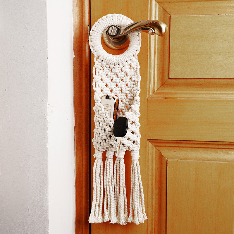 Hand-woven rug cotton rope hook handle ornament phone key wallet organizer wall decoration wall hanging