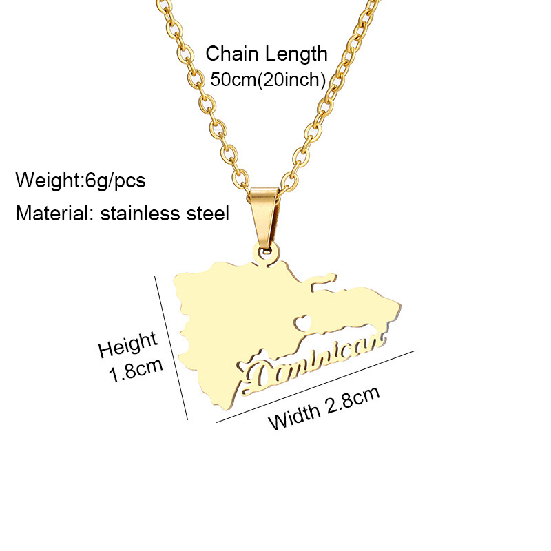 Collana con ciondolo in acciaio al titanio con mappa dominicana per uomo e donna, collana di coppia in acciaio inossidabile, accessori di tendenza_voghion.com