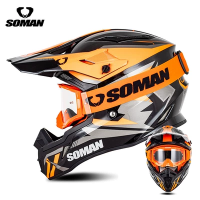 Off-Road Helmet, Men's Electric Bike: Motosiklet kaskı (dəbilqə) - black-orange-lightning-with-transparent-orange-s