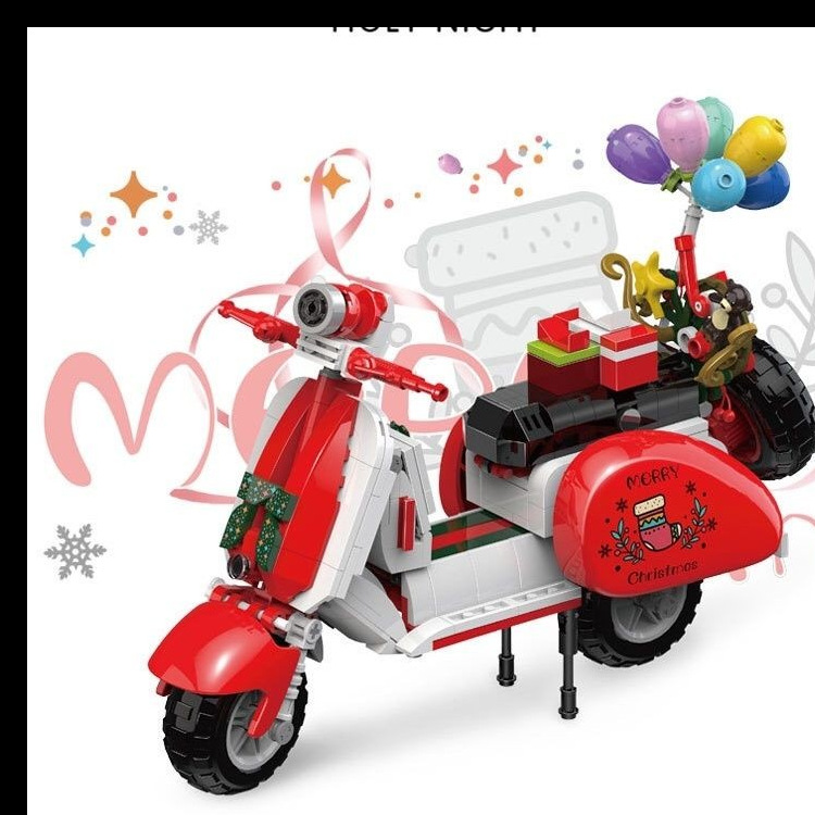 新款积木摩托车系列小绵羊电动车模型拼装儿童益智玩具女孩子礼物
