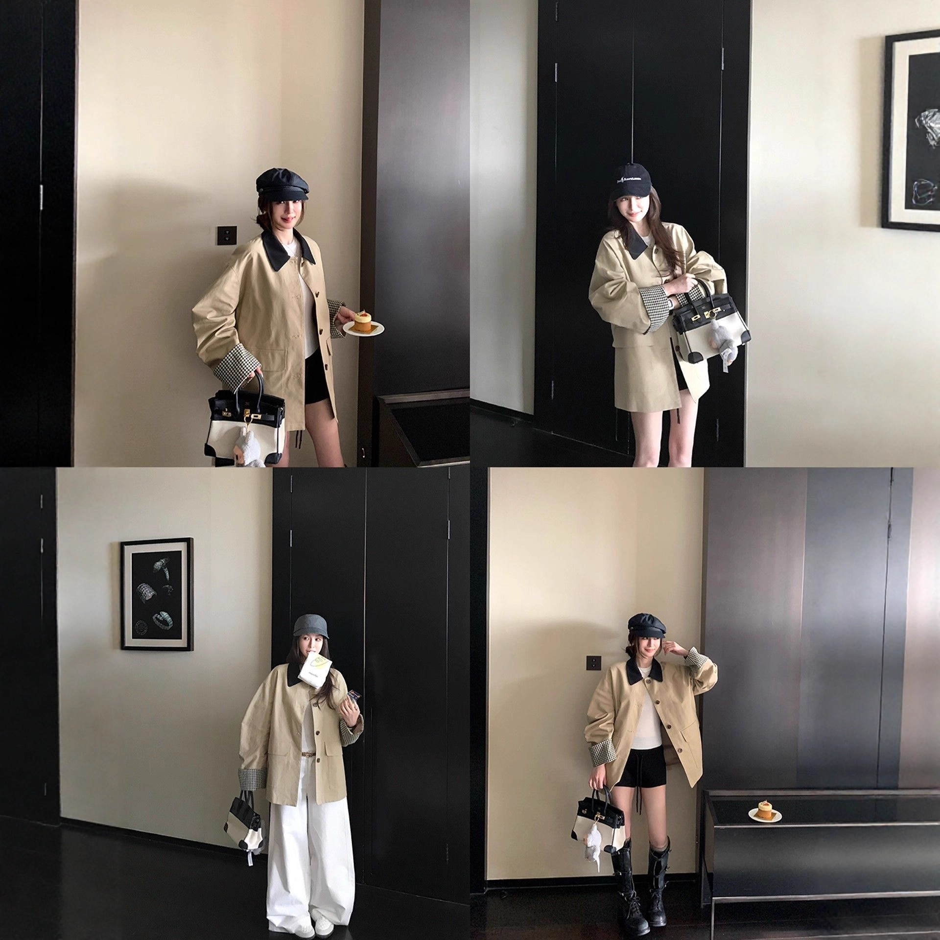 Barn Style Casual Jacket Pattern Contrasting Color Short Windbreaker Women's 2025 Autumn and Winter Khaki Silhouette Jacket