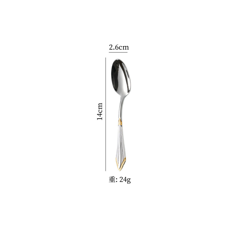 304ステンレス高級ホテルレストラン精品洋食器局部金メッキナイフスプーンフォーク茶スプーンフォーク|undefined