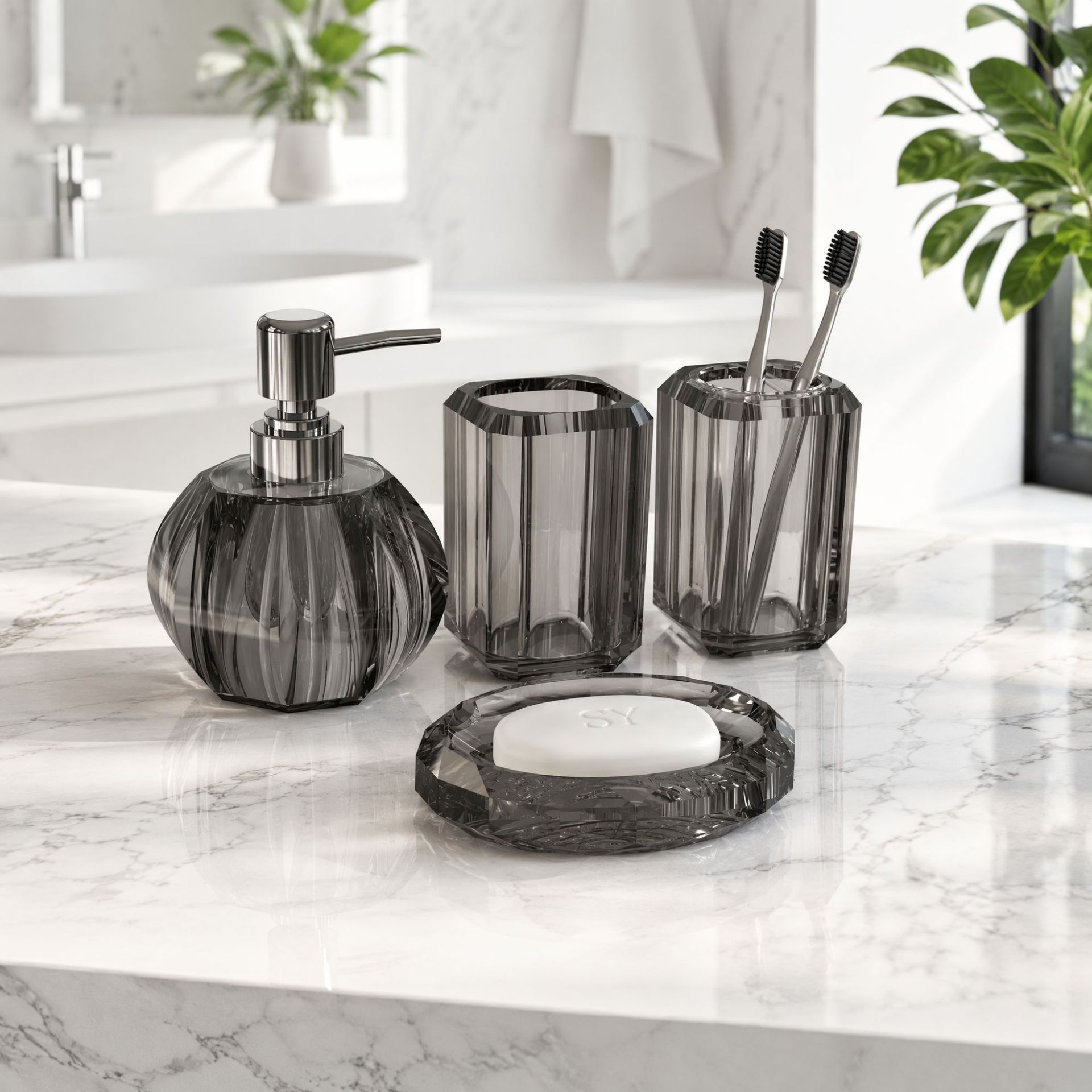 Juego de 4 Piezas Dosificadoras para Baño de Acrílico con Diseño de Calabaza