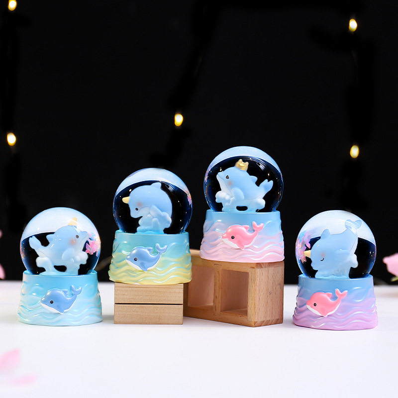 Mini Small Blue Dolphin Sound Crystal Ball Cute Desktop Ornament Student Gift Creative Cartoon Decoration