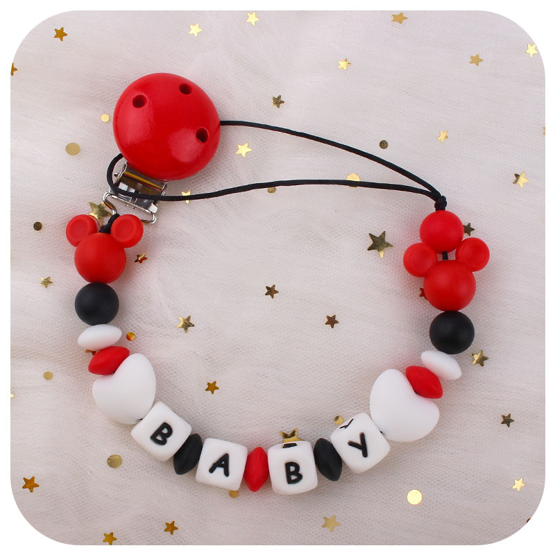 Bebé de dibujos animados Mickey cabeza pequeñas cuentas de silicona molar mordedor nuevo nombre del bebé DIY haciendo pezón cadena anti-caída