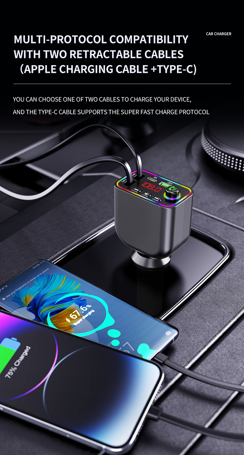 Y4 Factory Wholesale Car Mp3 Bluetooth Fm Transmitter Private Model Fast Charging Car Charger Cross-Border New Product