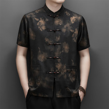 新款短袖男式衬衫中老年夏季休闲中国风男衬衣盘扣唐装宽松爸爸装