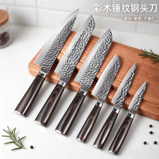 跨境不锈钢锤纹锻打家用厨房锋利切肉切菜三德刀日式料理厨师刀