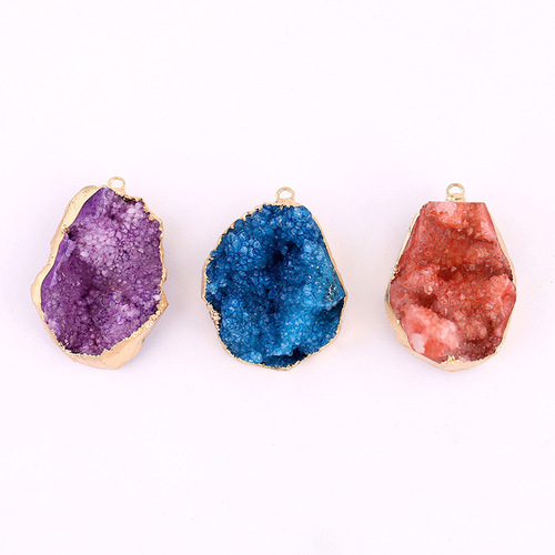 Cross-border natural crystal pendant, irregular crystal cluster, gravel, gold edge necklace, amethyst raw stone jewelry pendant