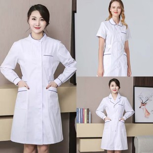 Doctor Uniform White Coat Long-Sleeved Nurse Uniform Short-Sleeved Women's Summer Thin Beauty Salon Tattoo Oral Pharmacy Work Clothes