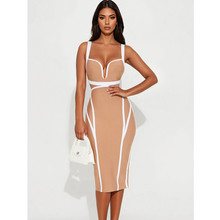 亚马逊速卖通热卖绷带裙跨境新款欧美优雅高街OL杏色包臀连衣裙