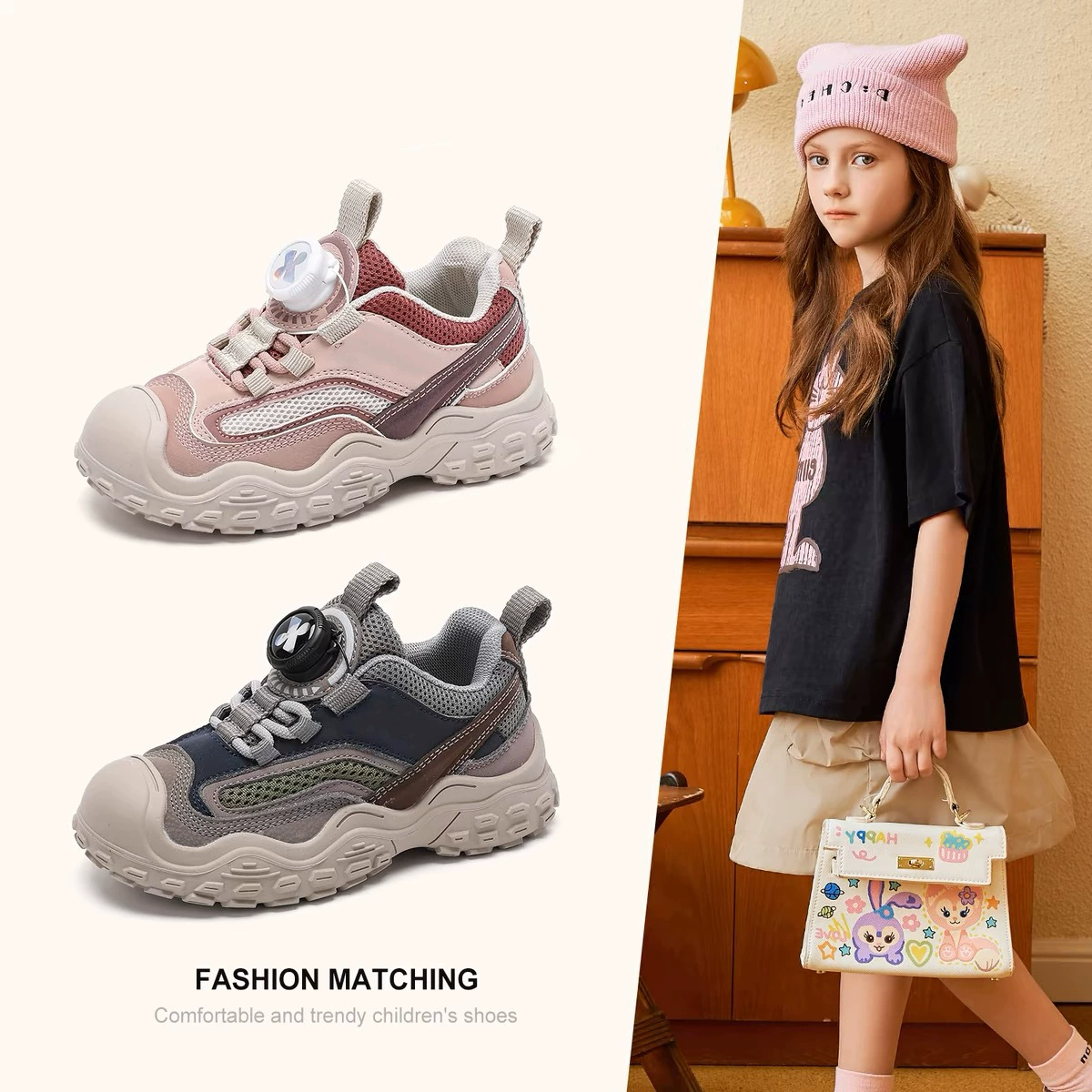 Детская спортивная обувь 2024 весна и осень новая девушка легкая мягкая подошва пап обувь для мальчиков вращающаяся пряжка спортивная