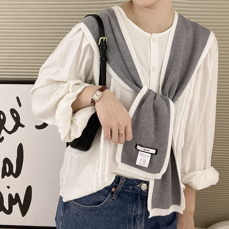 Corea del Sur dongdaemun primavera y otoño nuevo cuello protección caliente mantón de las mujeres color sólido chal punto exterior corbata bufanda