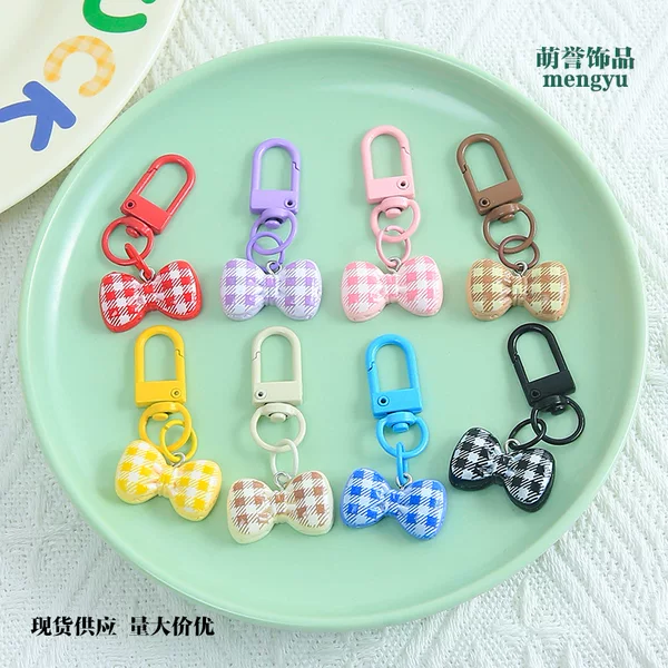 Creative Dopamine Plaid Bow Keychain DIY Accessory Versatile Bag Clothing Decoration Small Gift