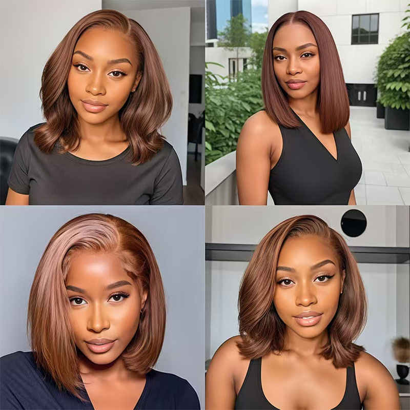 Brown Bob Wig Real Human Hair Brown 4 # Human Hair Wig 13*4 Lace Brown Bob Wig