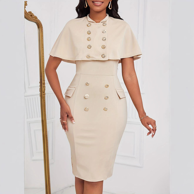 European and American Women's Fashion Cross-Border Commuting Dress, Stylish and Elegant Cape Dress, Women's Double-Breasted Pencil Skirt Two-Piece Set European and American Women's Fashion Cross-Border Commuting Dress, Stylish and Elegant Cape Dress, Women's Double-Breasted Pencil Skirt Two-Piece Set