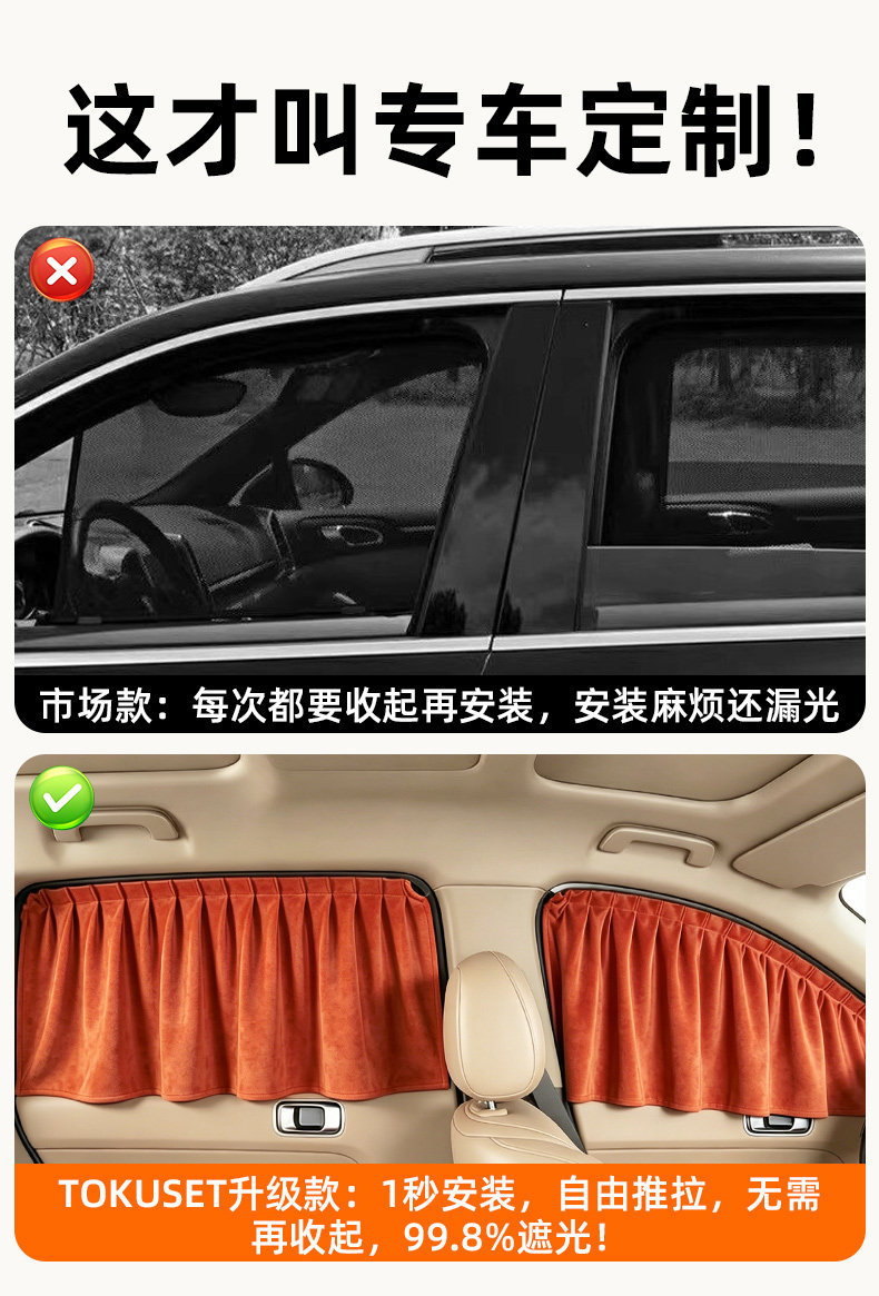 Car Sunshade Curtain, Sun Protection, Heat Insulation, Light-Blocking Panel, Side Window Curtain, Glass Car Window Privacy Curtain, In-Car Track-Style