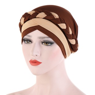 Amazon single two-color split milk silk turban hat short braided head cap can hide Muslim hair