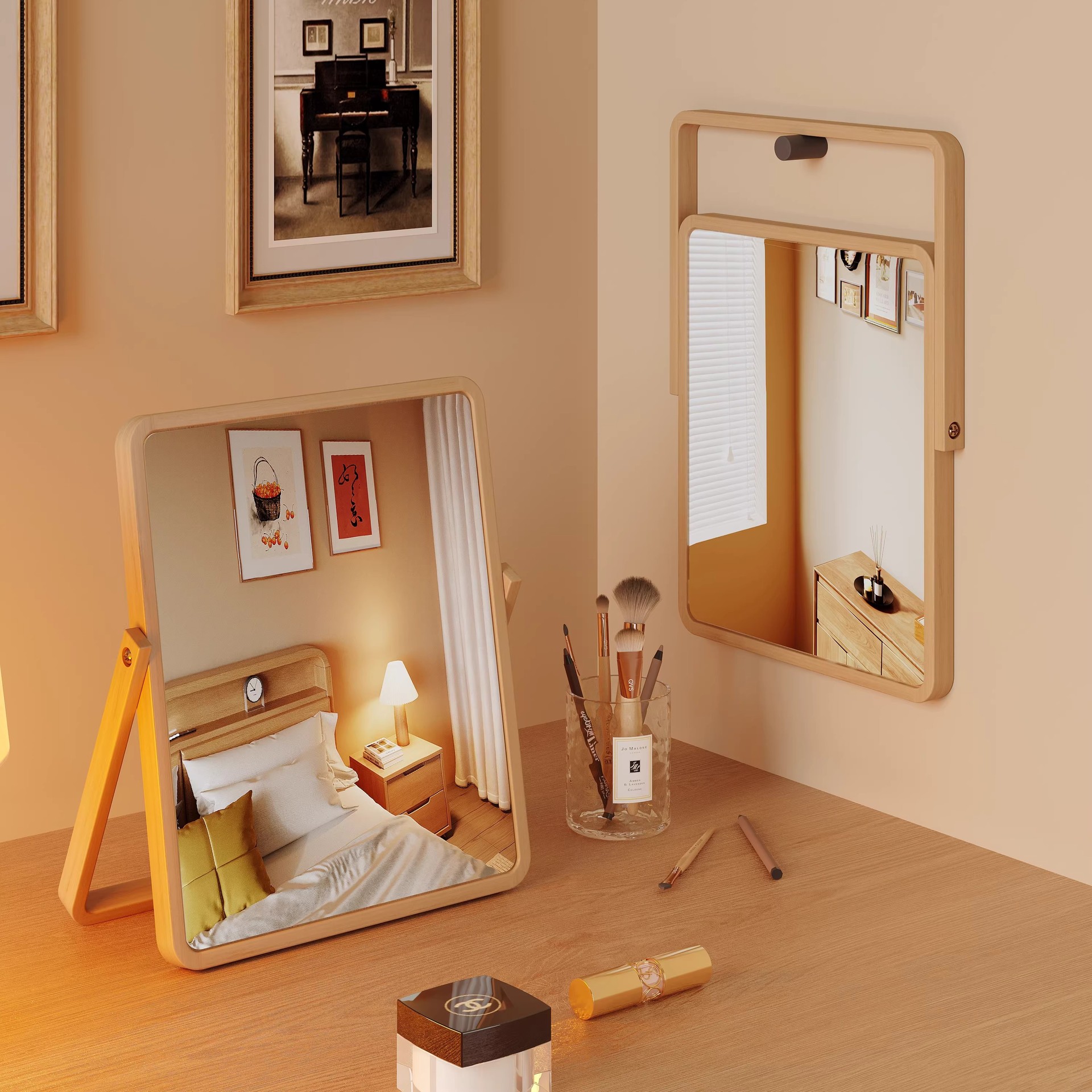 Espejo de escritorio de madera sólida Espejo de maquillaje Espejo de escritorio Espejo de maquillaje dormitorio de estudiantes Espejo plegable portátil de alto valor facial
