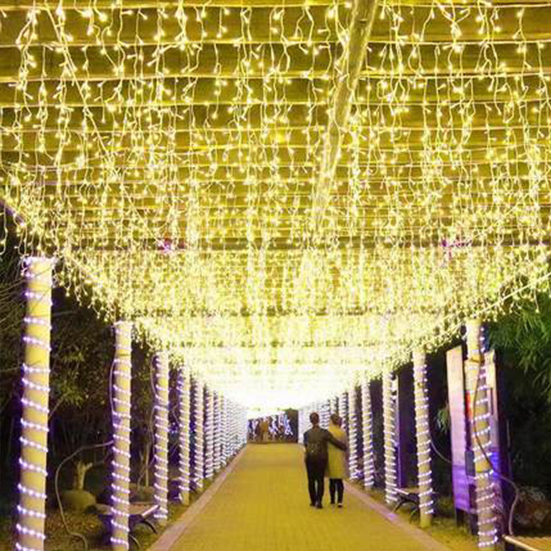 LED star lights, colorful string lights, twinkling fairy lights, baby's-breath curtain lights, waterfall-style outdoor room decor lights, and ice-bar lights