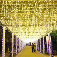 LED star lights, colorful string lights, twinkling fairy lights, baby's-breath curtain lights, waterfall-style outdoor room decor lights, and ice-bar lights