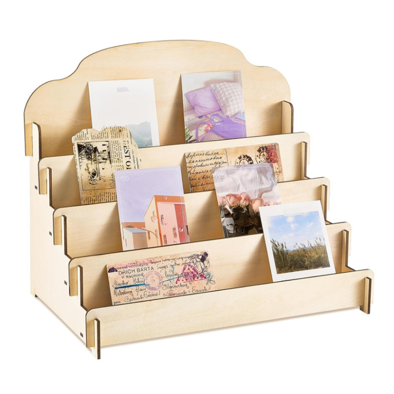 Wooden Greeting Card Display Rack Ladder Poster Postcard Storage Rack Splicing Desktop Cosmetics Storage Rack