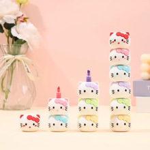 kt猫五色连接荧光笔颜值卡通周边可爱创意文具重点标记号笔礼物