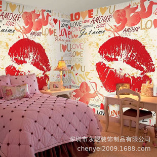 Customized Scorching Sun Red Lips Theme Room Wall Cloth Couple Love Scene Hotel Background Wall Workwear 3D Seamless Mural