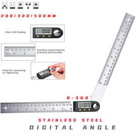 HUOTO 200mm不锈钢数显角度尺量角器木工尺角度测量仪水平尺360度