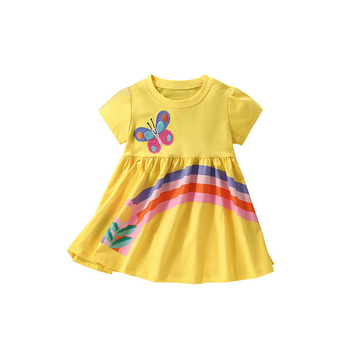 Malwee girls' dress summer fashion European and American style round neck short sleeve casual princess skirt for small and medium-sized children