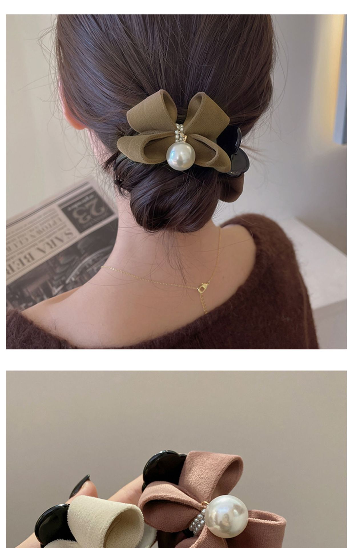 Imitation Pearl, Plastic Material Bow Knot Pattern Retro Bow Knot Imitation Pearl Plastic Cloth Hair Claws