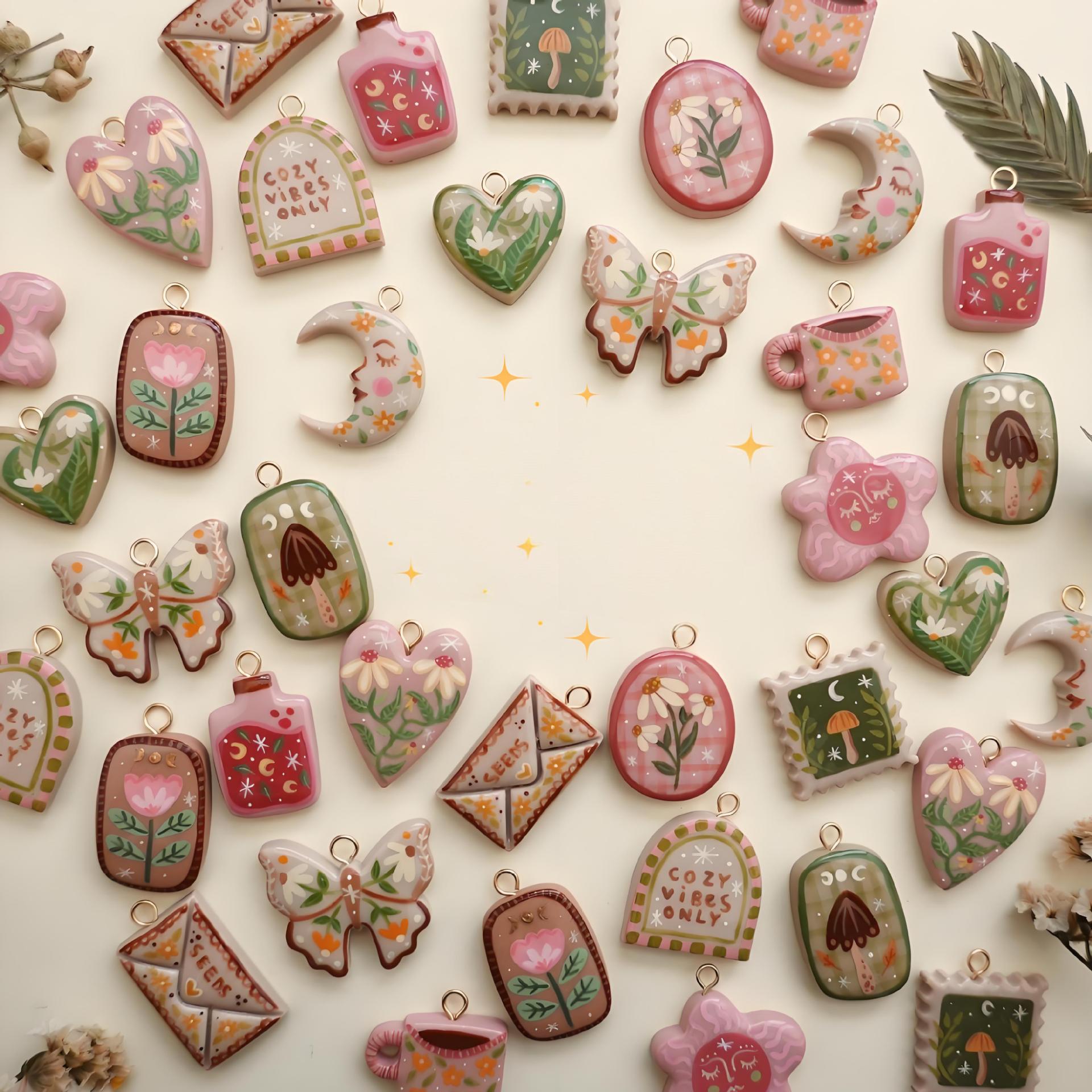 欧美跨境新款时尚蝴蝶月亮信封爱心吊坠DIY滴油彩绘系列14K金保色