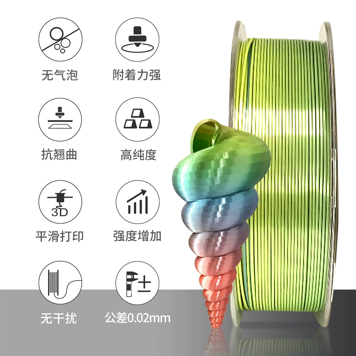 Радужная многоцветная нить для принтера, 3D-печать, PLA, 1.75 мм, градиент