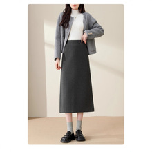 毛呢半身裙女秋冬2025新款高腰黑色裙子冬裙包臀a字开叉直筒长裙