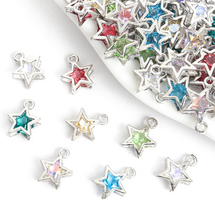 Simple alloy inlaid glass hollow five-pointed star pendant pendant diy bracelet necklace accessories wholesale