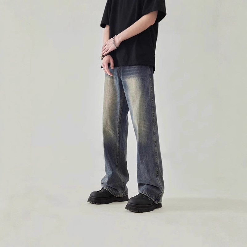American High Street Retro Cleanfit Jeans Men's Wide-Leg Loose Straight-Leg Pants 2025 Spring & Fall New Style