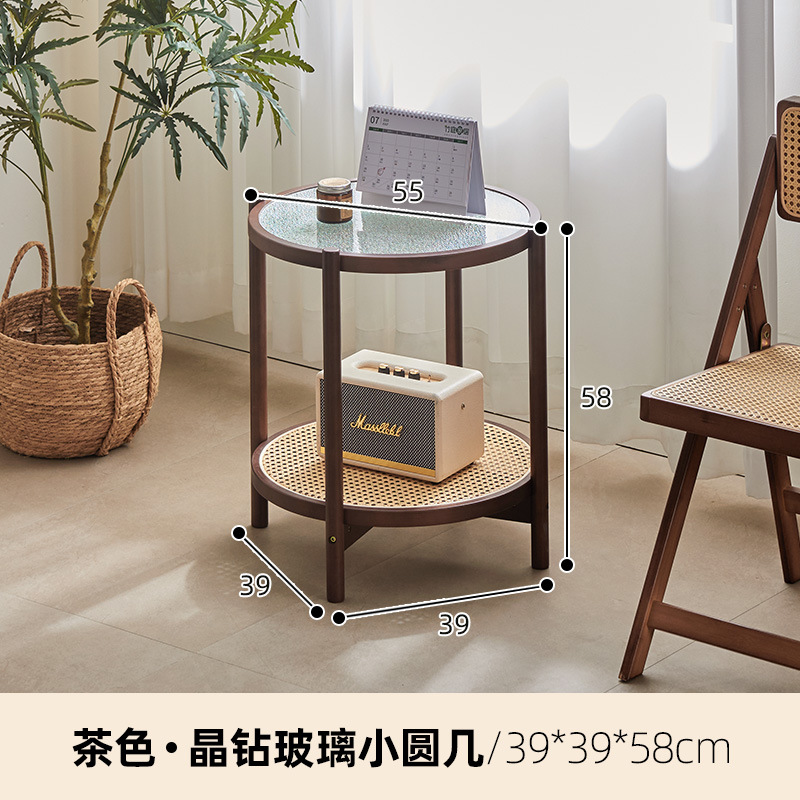 Mesa de café cristal redonda combinación casa pequeño apartamento sala estar simple sofá lado varios ratán tejido neto rojo creativo pequeña mesa redonda