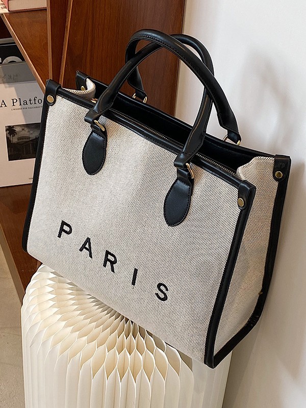 Bolsos para mujer, estilo nuevo transfronterizo, bolso tote de lona con letras bordadas, bolso de hombro cruzado informal de alta gama para ir al trabajo