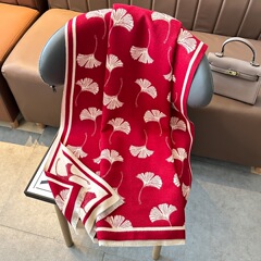 韩系氛围感围巾女春秋冬季双面银杏树叶加厚长款仿羊绒空调房披肩