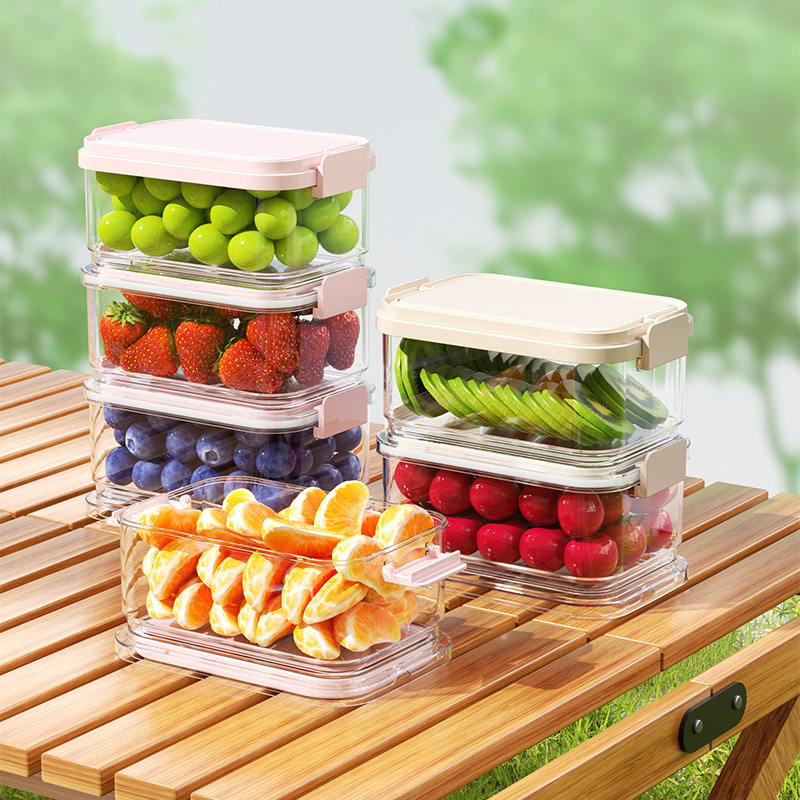 户外水果保鲜盒手提式便当盒塑料密封盒食品级家用冰箱收纳盒食物