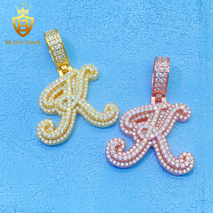 Hiphop jewelry cross-border hot 925 silver moissanite pendant hip-hop K letter pendant European and American trend