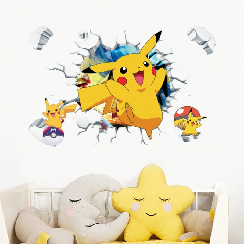 Наклейки на стену с Пикачу, мультяшные декоративные наклейки, наклейки для детского сада, граффити, оптом, самоклеящиеся.