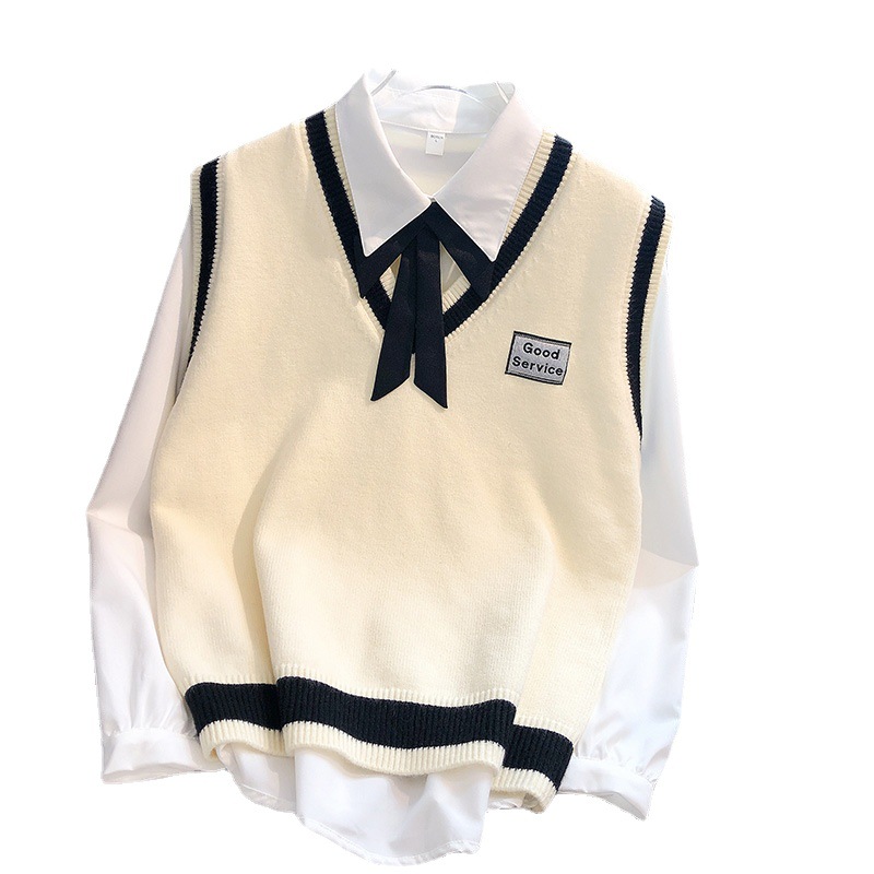 Chaleco de punto para mujer, chaleco suéter de otoño e invierno para combinar con una camisa, nuevo estilo de invierno 2024, estilo preppy.