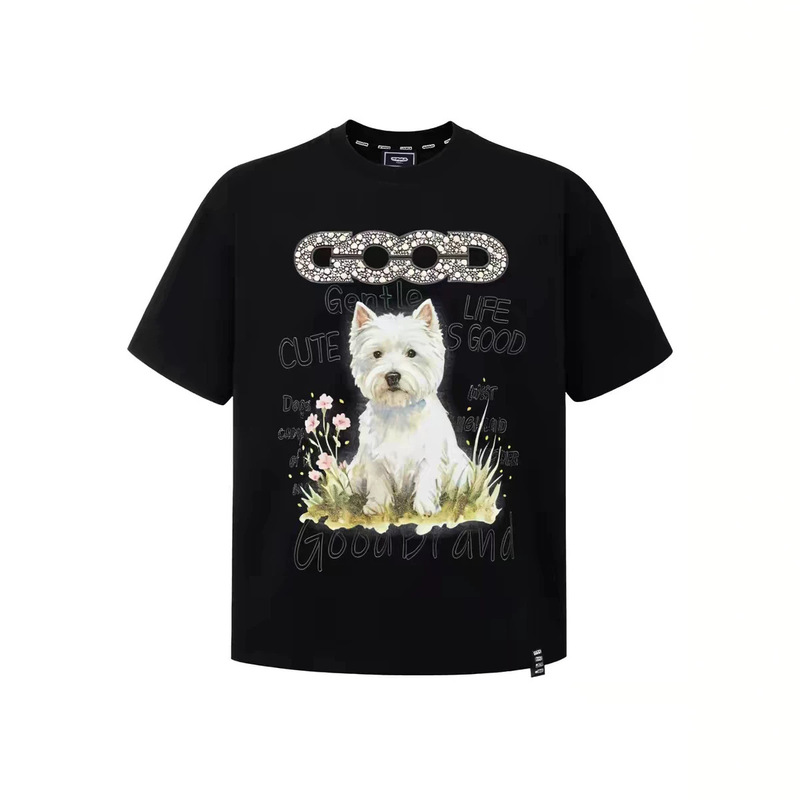 Goodbrand Floral and Puppy Design Luxury Fashion High-End Short Sleeve T-Shirt Unisex Model Goodbrand Floral and Puppy Design Luxury Fashion High-End Short Sleeve T-Shirt Unisex Model