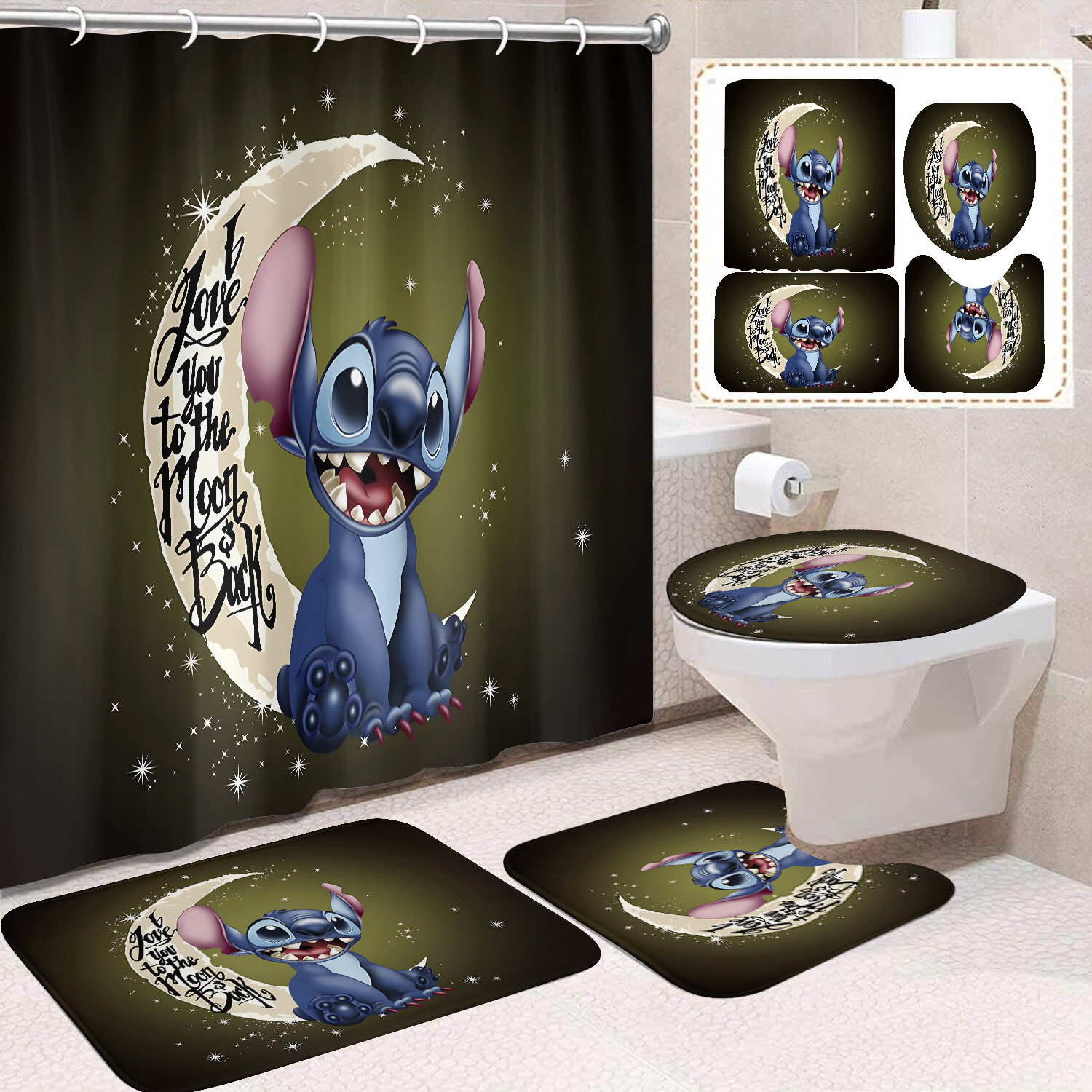 Venta directa de fábrica lindo baño de dibujos animados de cuatro piezas cortina de ducha impermeable cortina de ducha sin perforación cortina de partición de baño de baño