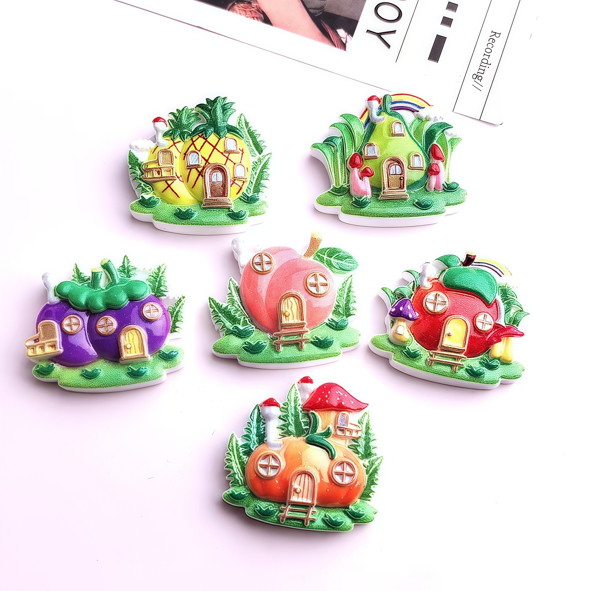 漫画果物と野菜シリーズハウスフラワー diy クリーム接着剤ヘアピンヘッドロープ携帯電話ケース冷蔵庫マグネット樹脂