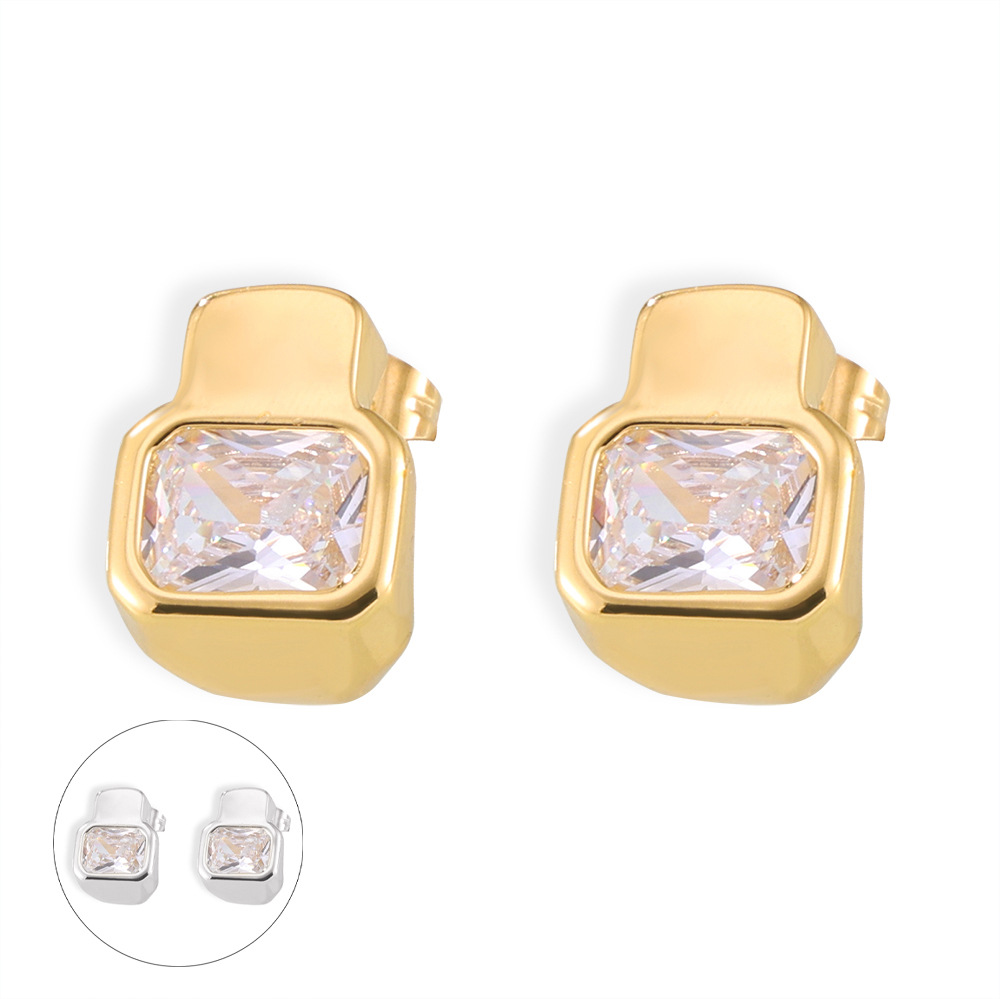 Hepburn estilo nicho diseño de pendientes de diamante simple estilo universal ligero de lujo material de cobre geometría chapado en oro 18k