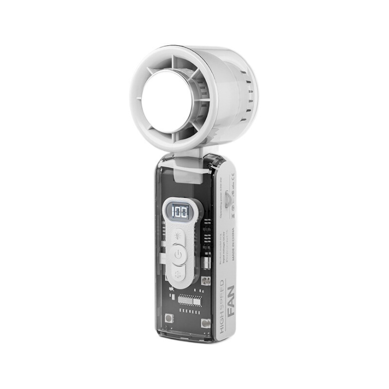 fc08 透明高速ハンドヘルド冷凍ファン USB 充電式屋外ポータブル 100 スピード大型風力タービンファン ライト付き|undefined